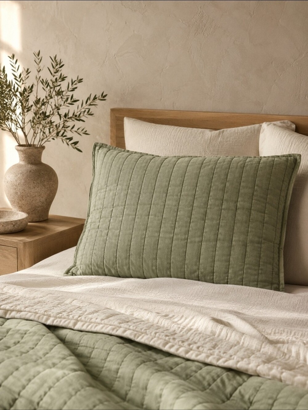 Jeremiah Brent Home Green Channel Stitch Cotton Gauze Standard Sham Organic